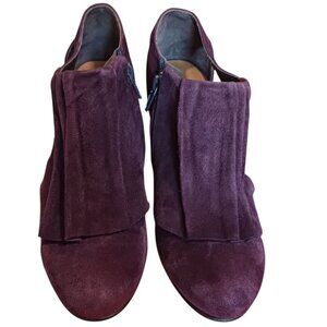 Coclico Purple Suede Heeled Booties With Side Zipper & Pleated Design Size 38.5